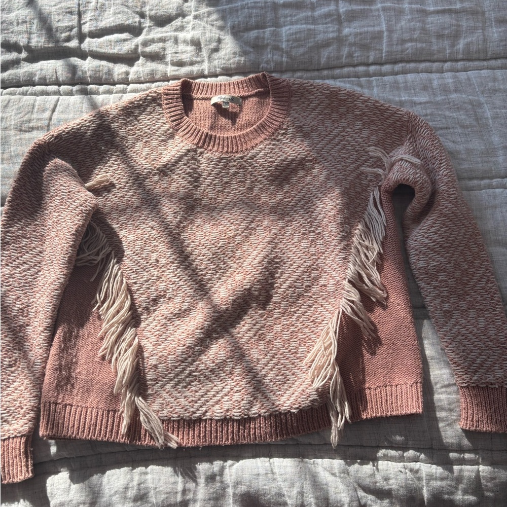 Madewell Mauve Wool Sweater with Fringe Detail